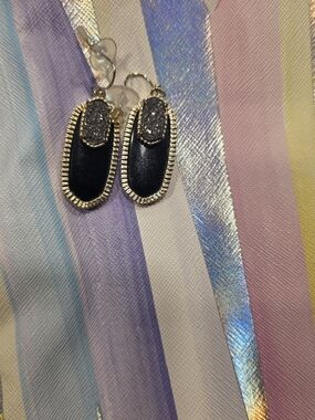 Kendra Scott Black and Gold Druzy Drop Earrings